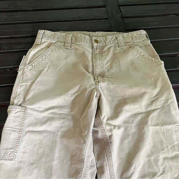 Distressed Carhartt B151-DKH Canvas Dungaree Work Pant (35 x 32) - Picture 4 of 13